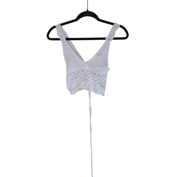Forever 21 White Crochet Knit Lace-Up Crop Top X-Small - Picture 3 of 7